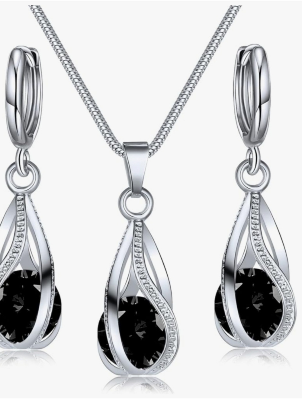 Silver Necklace Earring Jewelry Sets Rhinestone Crystal CZ Gift Set
